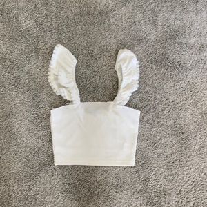 White tank with ruffle sleeve